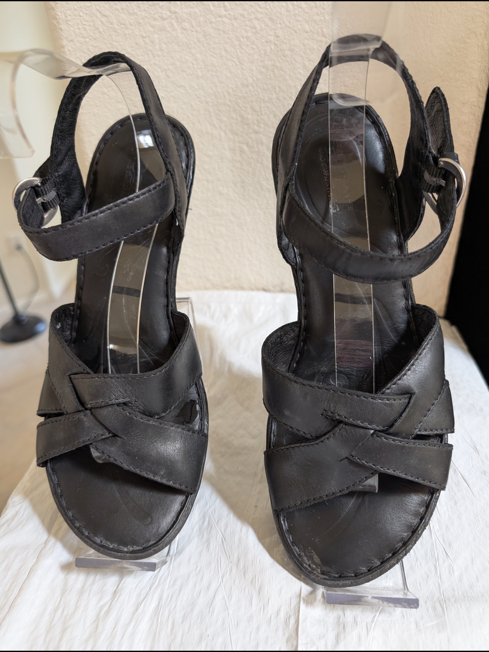 Born Black Leather Crisscross Ankle Strap Sandals